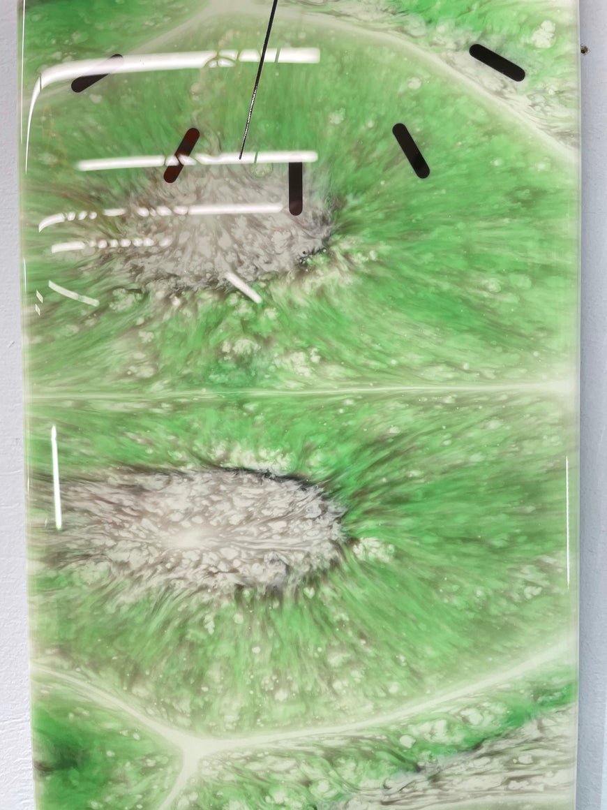 Green and White Rectangular Abstract Resin Wall Clock