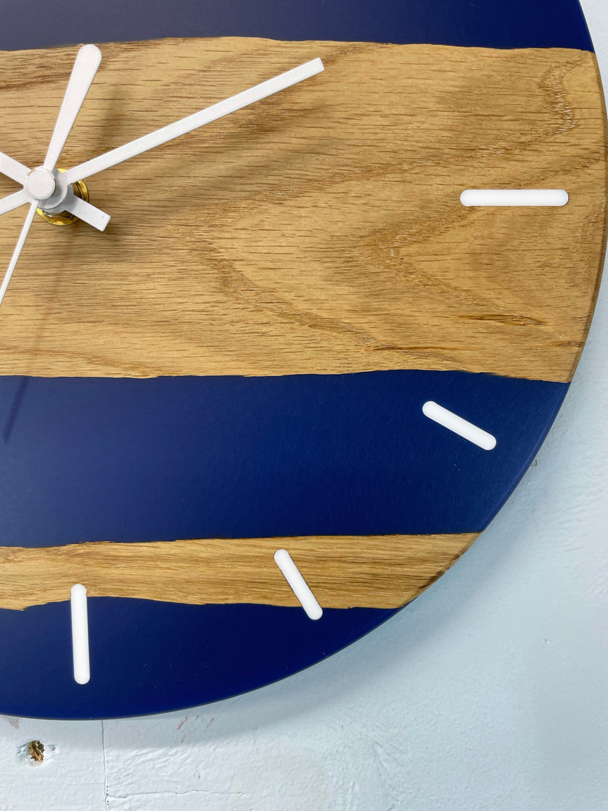 English Oak and Navy Blue Resin Wall Clock