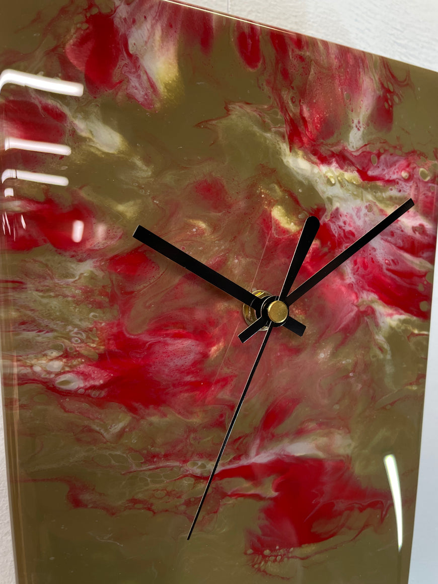 Narrow Brown and Red Abstract Resin Wall Clock