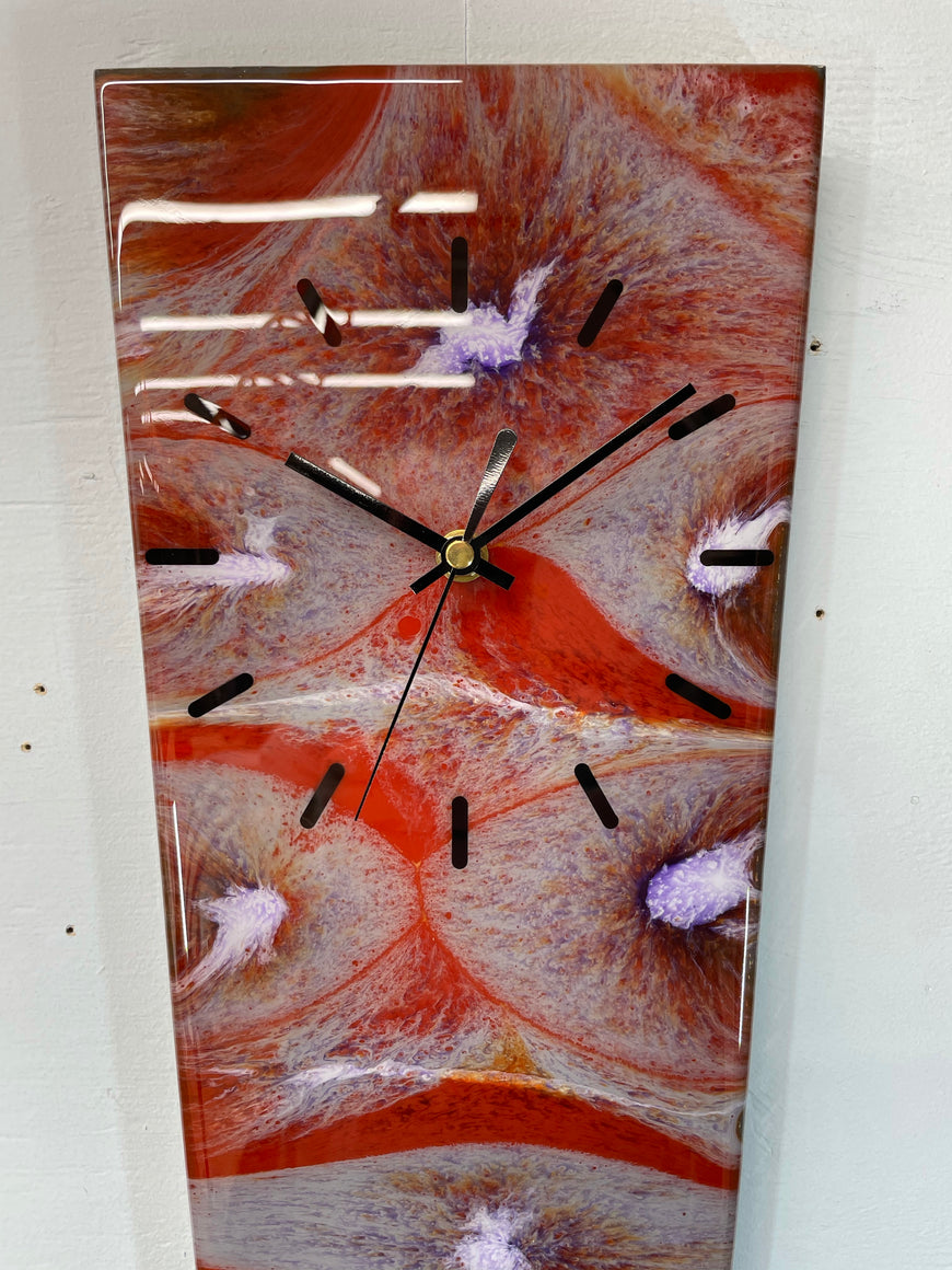 70cm Narrow Dark Orange Purple Grey and White Abstract Resin Wall Clock