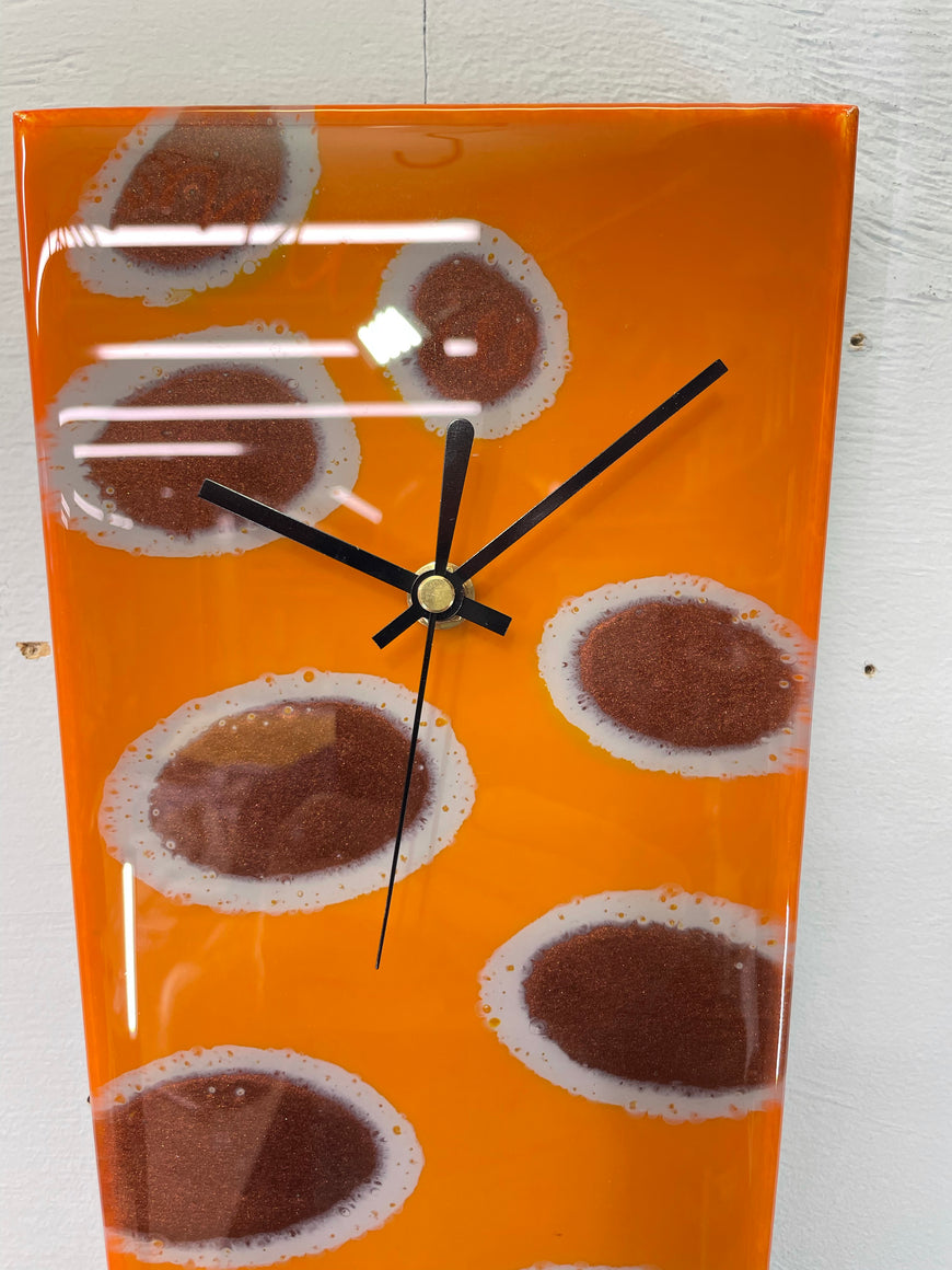 Narrow Burnt Orange Copper and Grey Abstract Resin Wall Clock