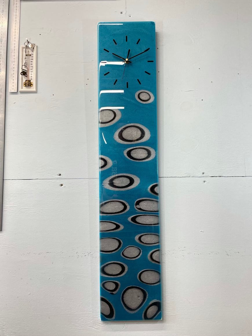 Teal Silver and Black Rectangular Abstract Resin Wall Clock