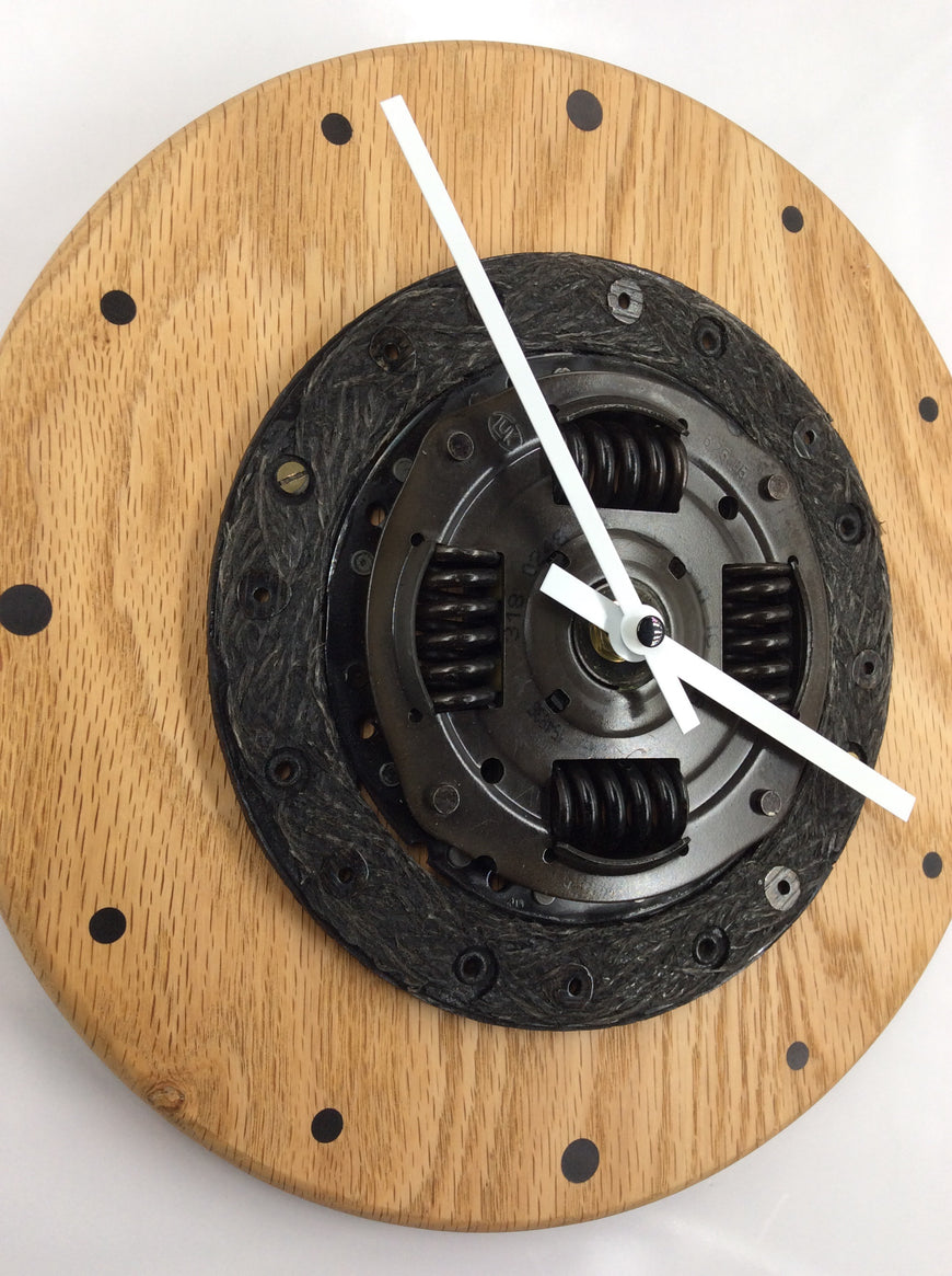 Wooden Oak Wall Clock, Steampunk Design with Industrial Look