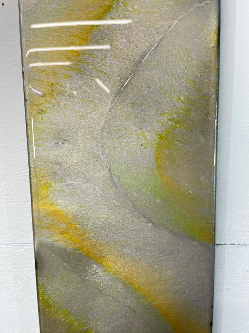 Silver and Green Abstract Resin Wall Clock