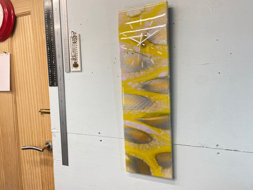 Yellow and Silver Abstract Resin Wall Clock