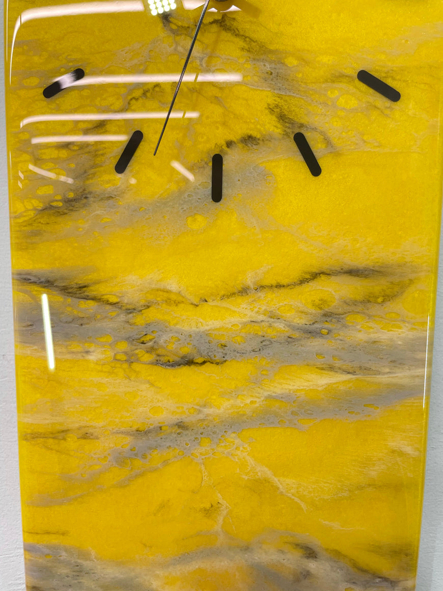 Narrow Yellow Black Grey and White Abstract Resin Wall Clock