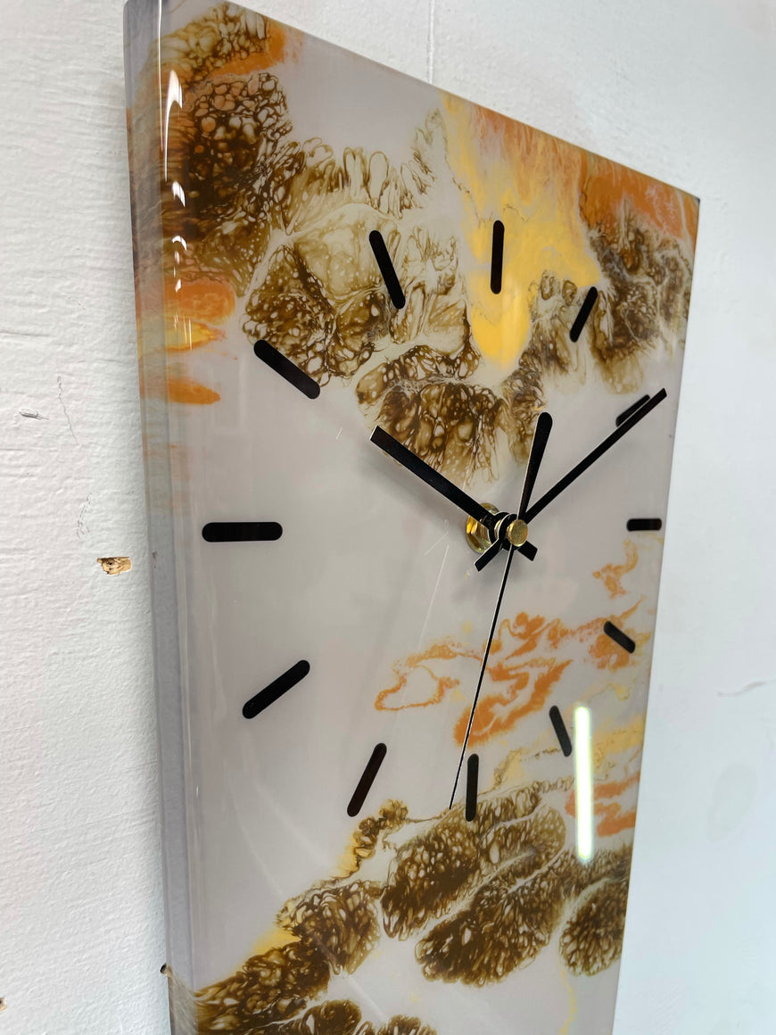 70cm Long Narrow Grey And Brown Abstract Resin Wall Clock