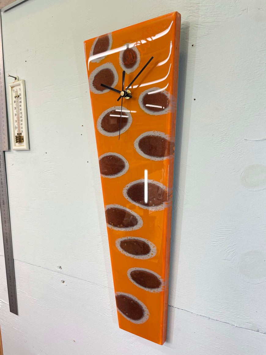 Narrow Burnt Orange Copper and Grey Abstract Resin Wall Clock