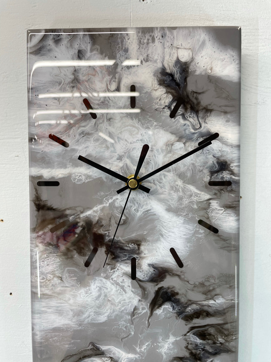 Grey Black and White Rectangular Abstract Resin Wall Clock