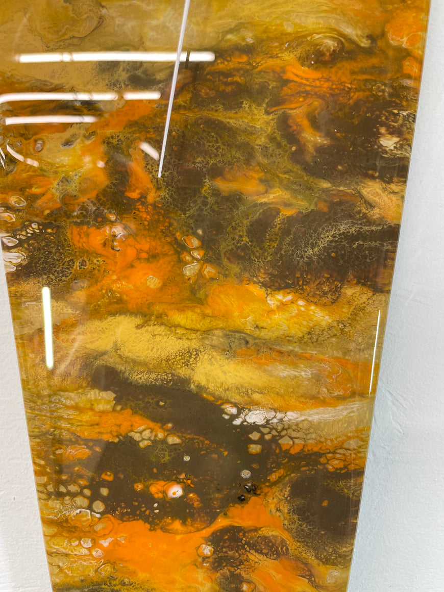 Narrow Brown and Burnt Orange Abstract Resin Wall Clock