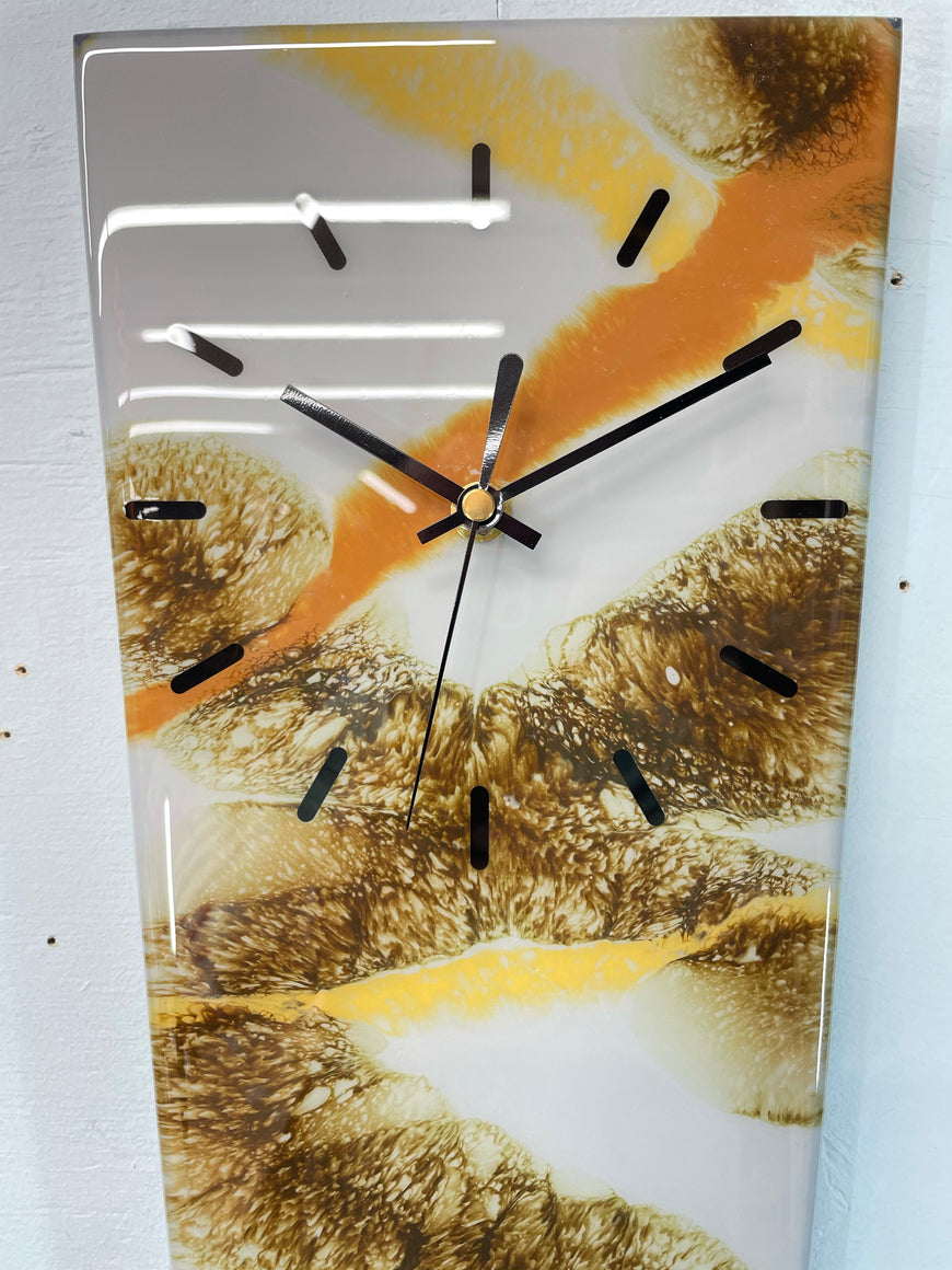 70cm Long Narrow Grey and Brown Abstract Resin Wall Clock