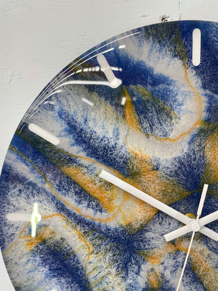 33cm Navy Blue Orange and Grey Abstract Modern Resin Wall Clock