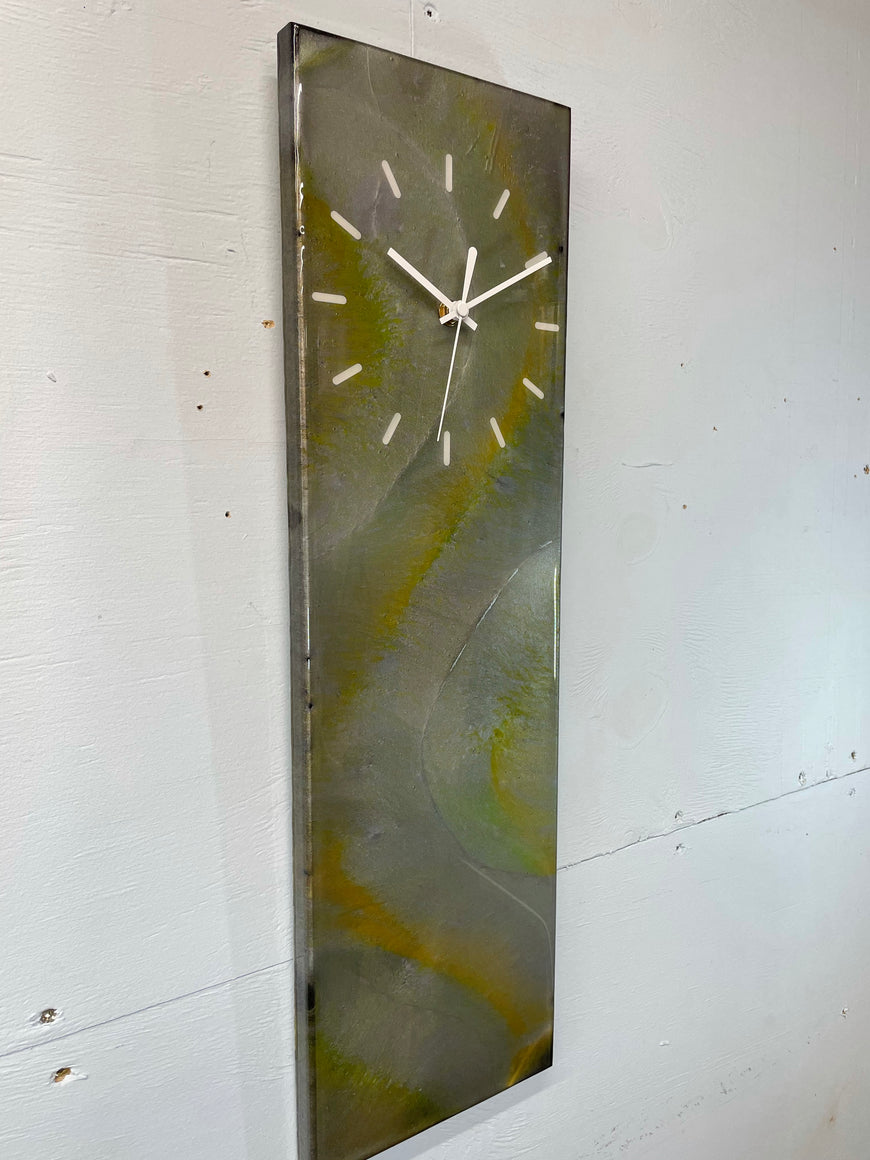 Silver and Green Abstract Resin Wall Clock