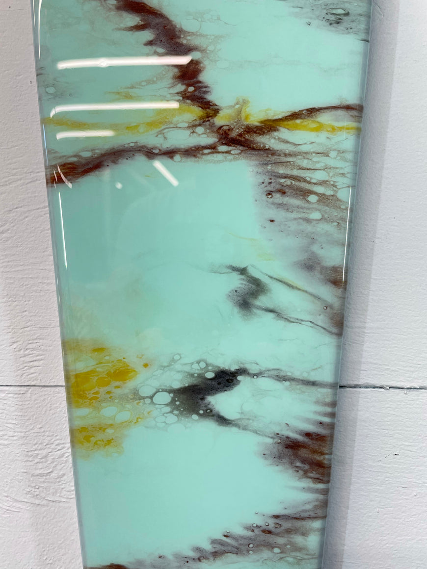 70cm Long Narrow Mint Green and Brown Abstract Resin Wall Clock