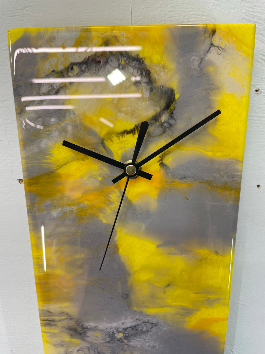 Narrow Yellow Grey and Orange Abstract Resin Wall Clock