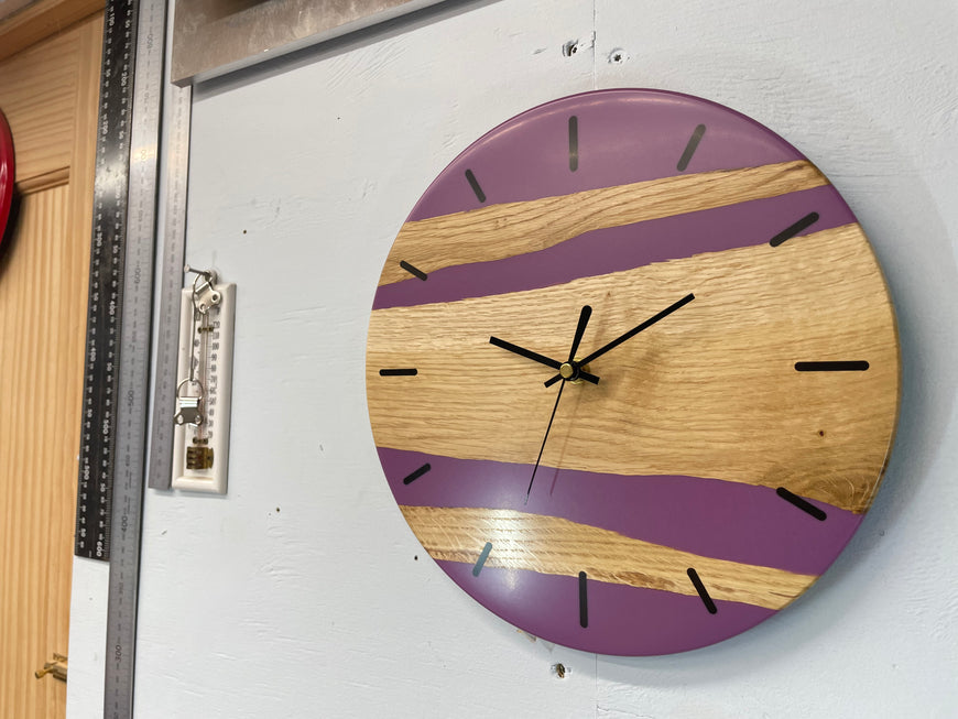 English Oak and Mauve Resin Wall Clock