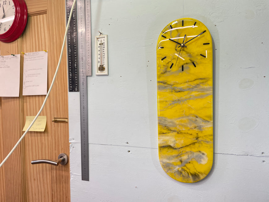 Narrow Yellow Black Grey and White Abstract Resin Wall Clock