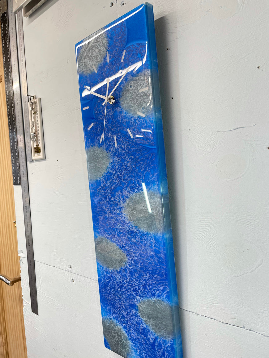 Sapphire Blue And Silver Abstract Resin Wall Clock