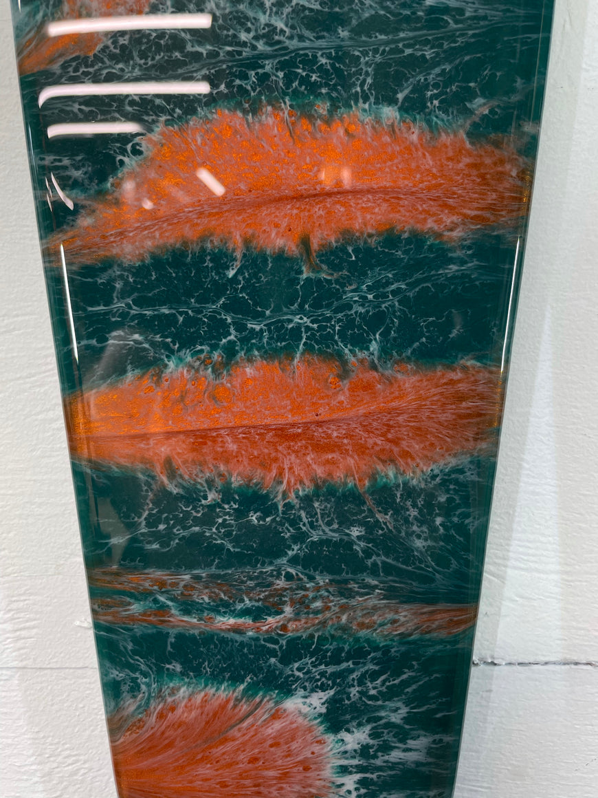 Narrow Dark Green Copper and White Abstract Resin Wall Clock