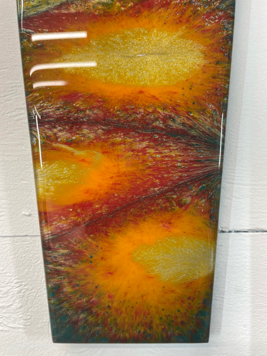 Narrow Dark Green Antique Gold and Maroon Abstract Resin Wall Clock