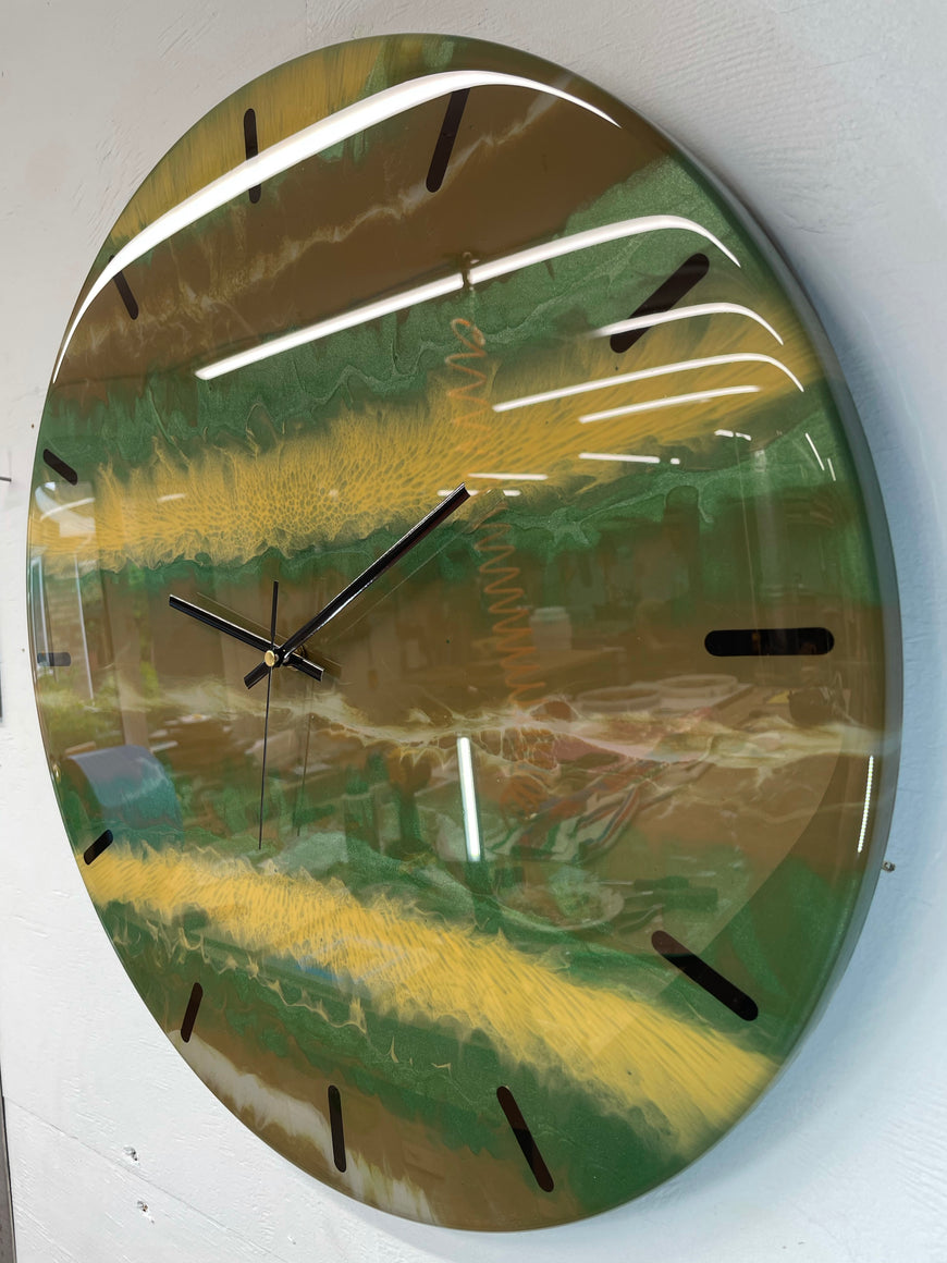 50cm Large Metallic Green and Brown Abstract Modern Resin Wall Clock