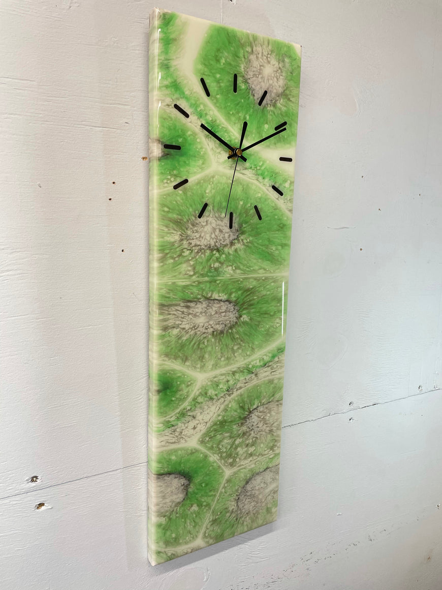 Green and White Rectangular Abstract Resin Wall Clock