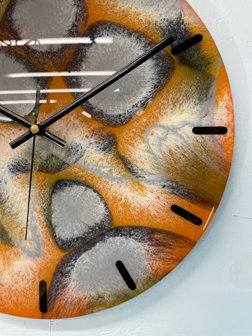 33cm Burnt Orange Grey and Black Abstract Modern Resin Wall Clock