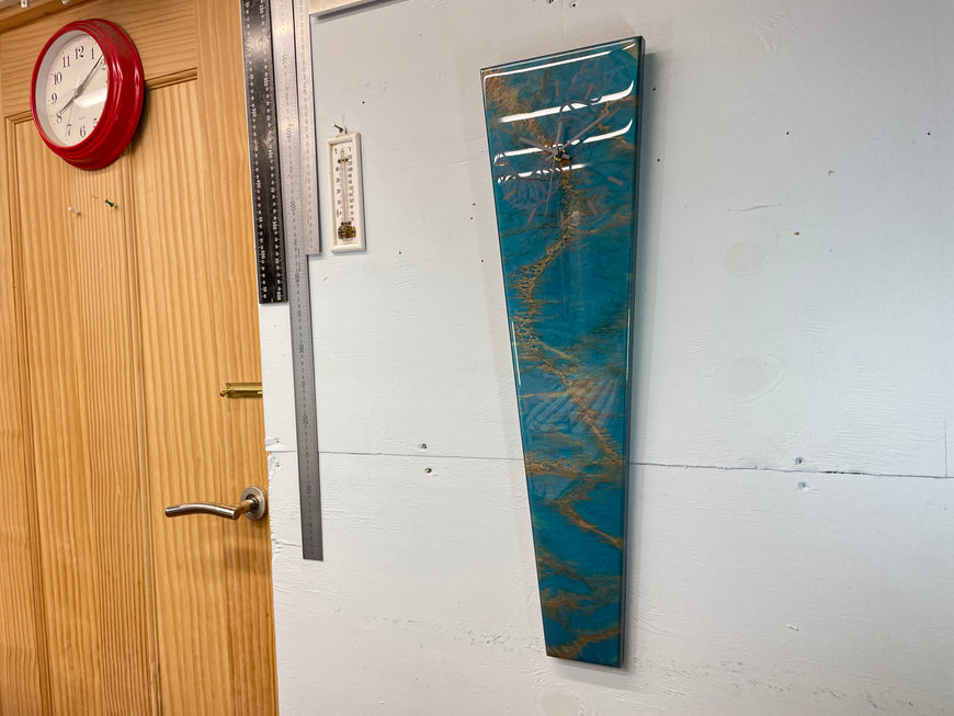 70cm Long Narrow Turquoise And Copper Abstract Resin Wall Clock