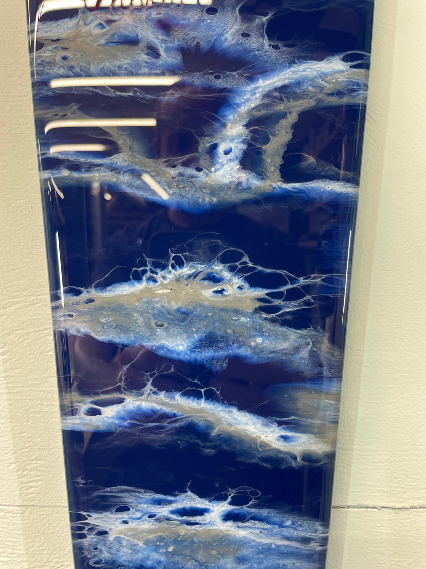 70cm Long Narrow Navy Blue White and Grey Abstract Resin Wall Clock