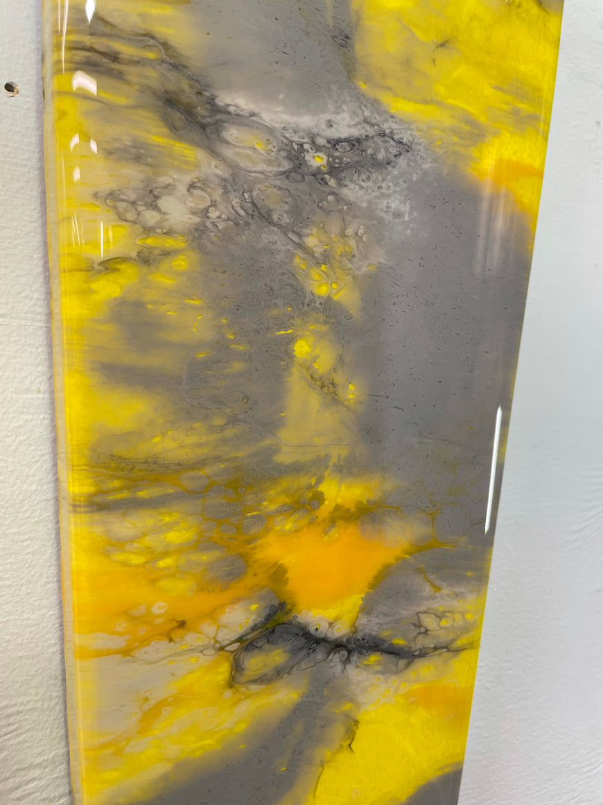 Narrow Yellow Grey and Orange Abstract Resin Wall Clock