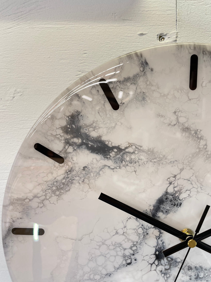 33cm Grey White and Black Abstract Modern Resin Wall Clock