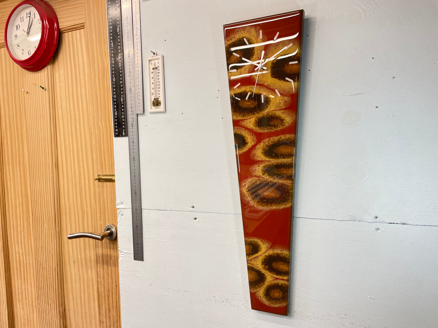 70cm Long Narrow Burnt Orange and Brown Abstract Resin Wall Clock