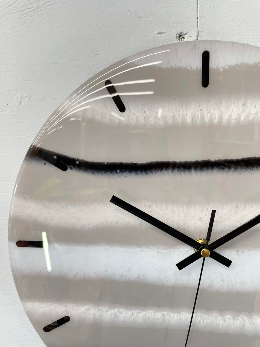 33cm Grey, Black, White and Pale Blue Abstract Modern Resin Wall Clock