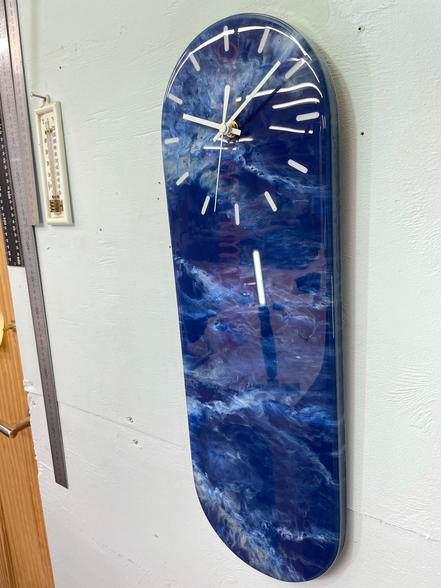 Narrow Navy Blue White Grey and Copper Abstract Resin Wall Clock
