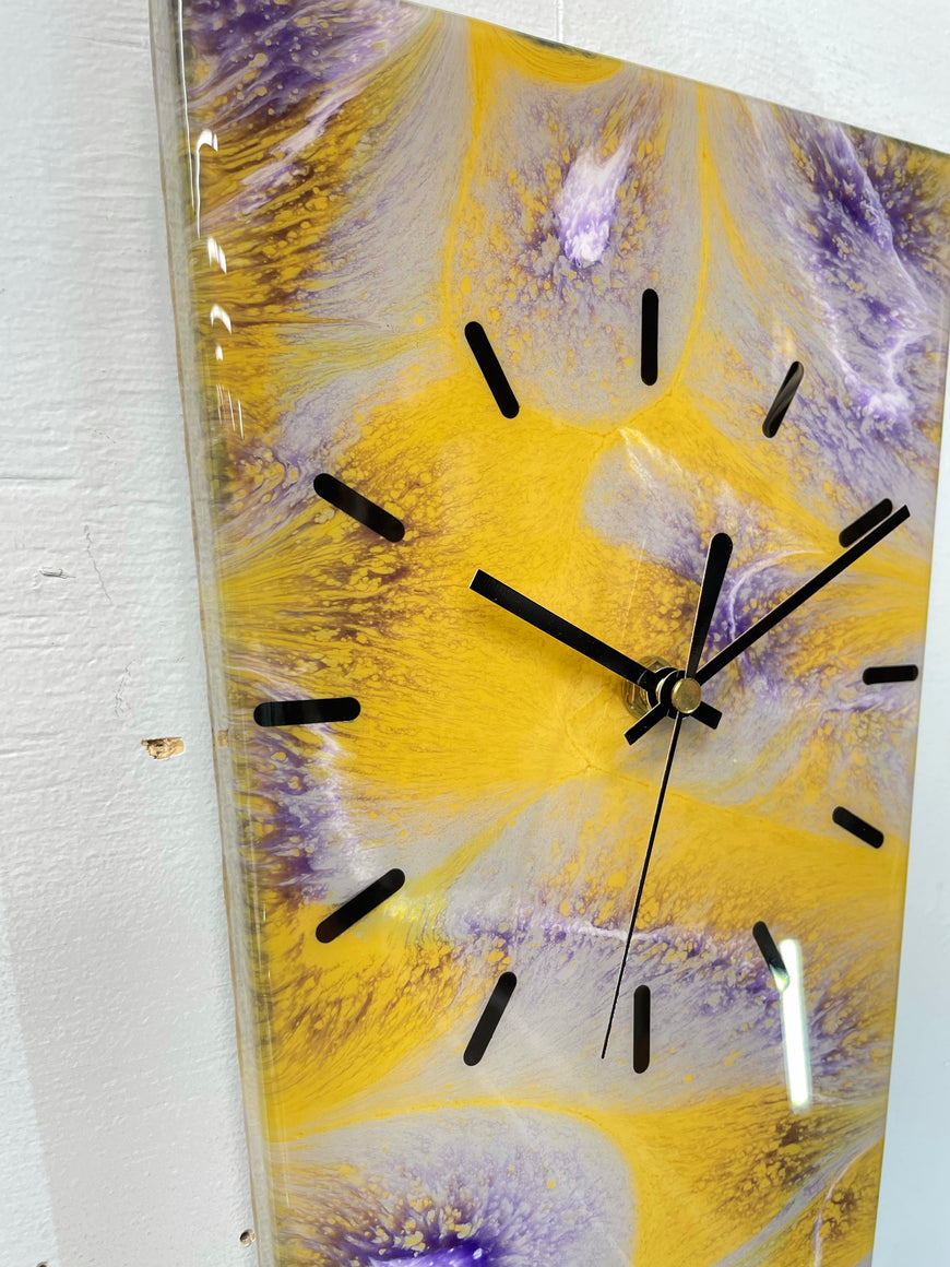 70cm Narrow Burnt Orange Purple and White Abstract Resin Wall Clock