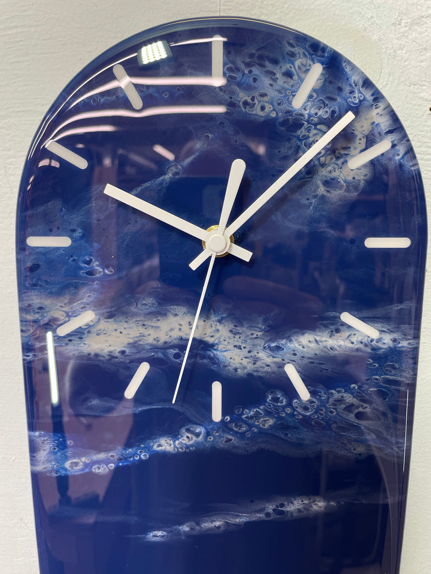 Narrow Navy Blue  White and Grey Abstract Resin Wall Clock