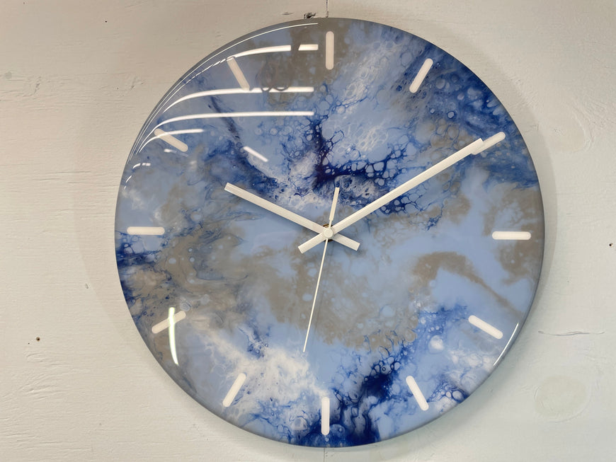 33cm Baby Blue Navy Blue and Grey Abstract Modern Resin Wall Clock