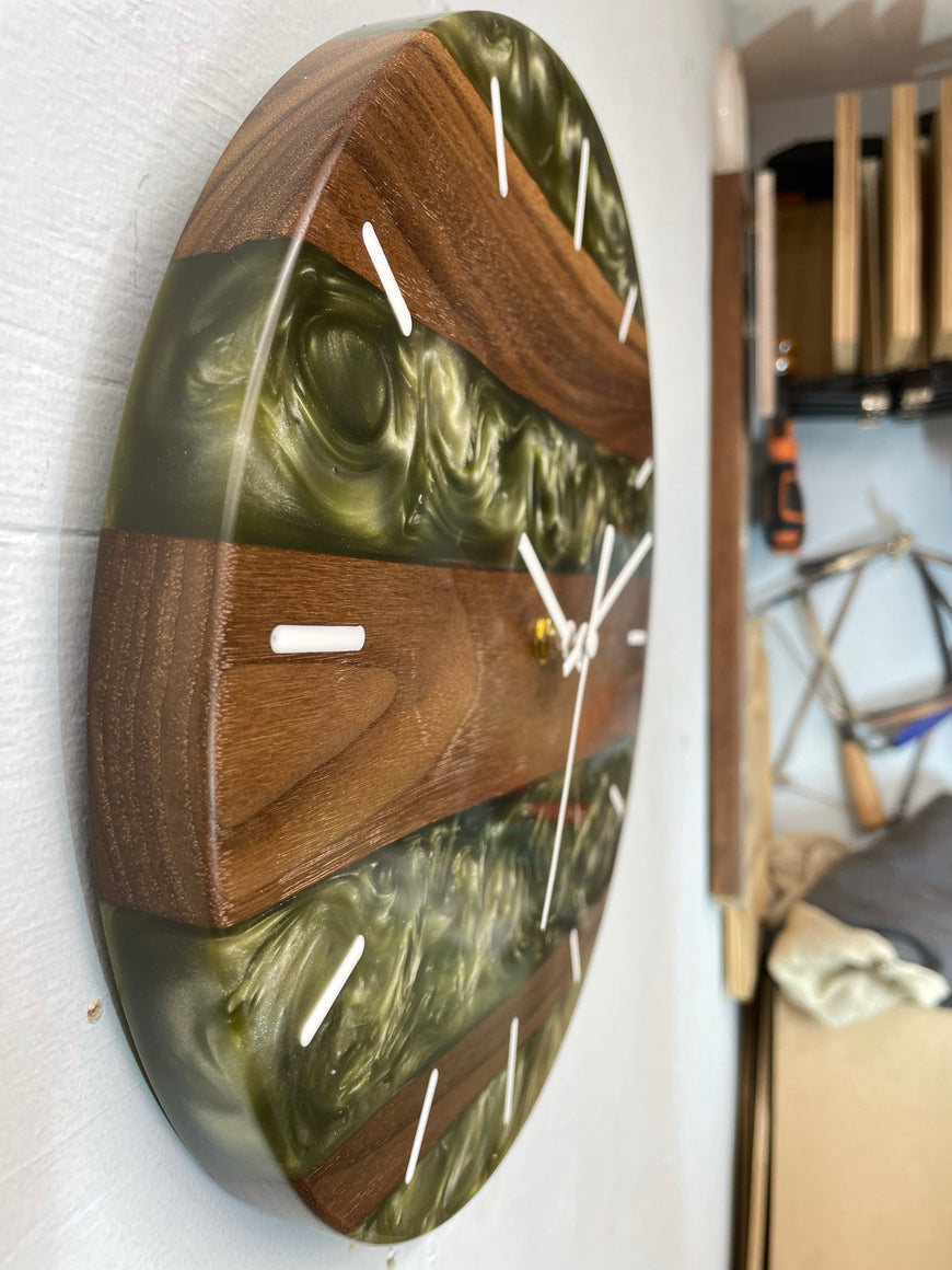 28cm Black Walnut and Antique Gold Resin Wall Clock