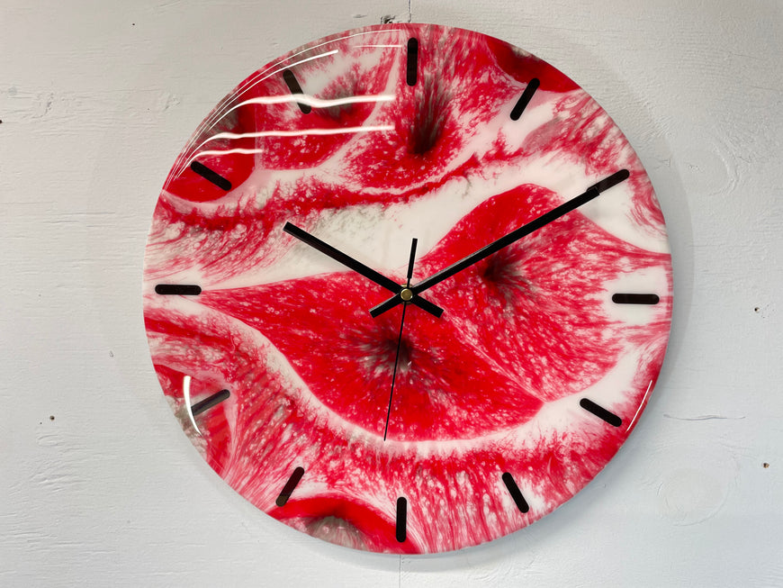 33cm Red & White Resin Wall Clock
