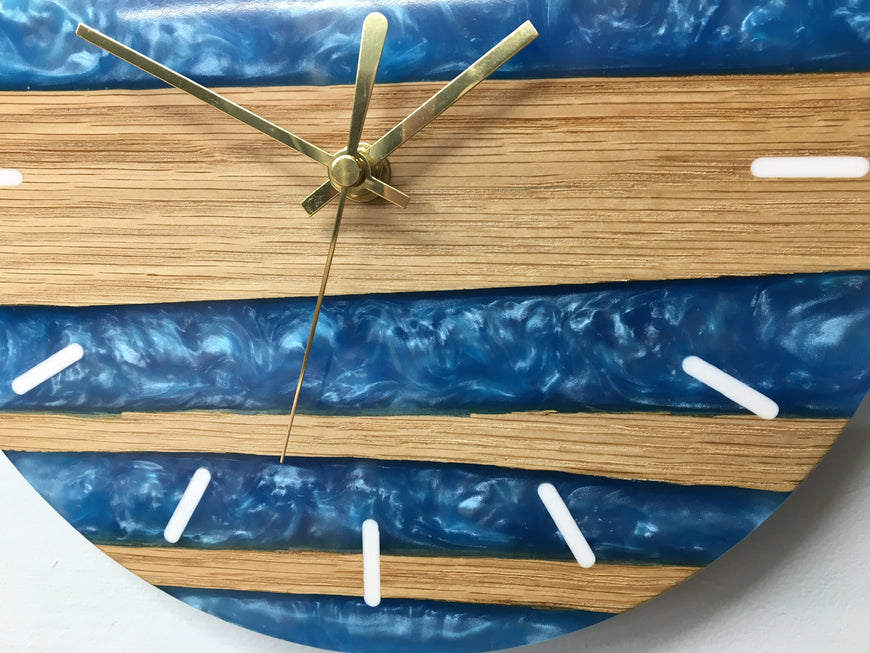 Sky Blue Pearlescent Resin and Red Oak Wall Clock