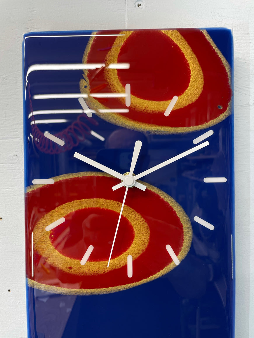 Navy Blue Maroon and Gold Rectangular Abstract Resin Wall Clock