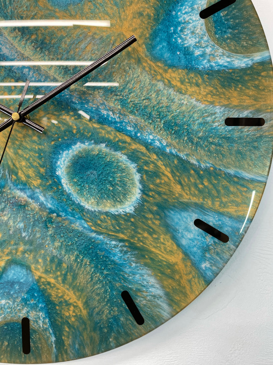 50cm Gold and Teal Abstract Modern Resin Wall Clock