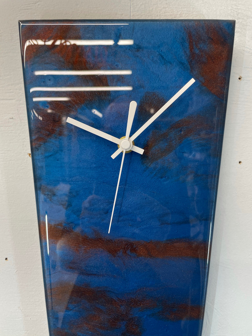 Narrow Metallic Blue Copper and Black Abstract Resin Wall Clock