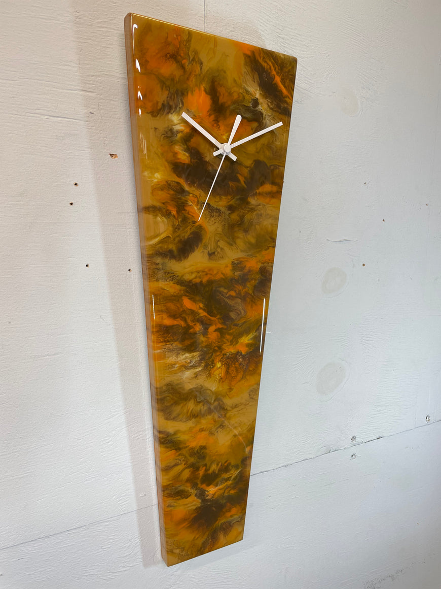 Narrow Brown and Burnt Orange Abstract Resin Wall Clock