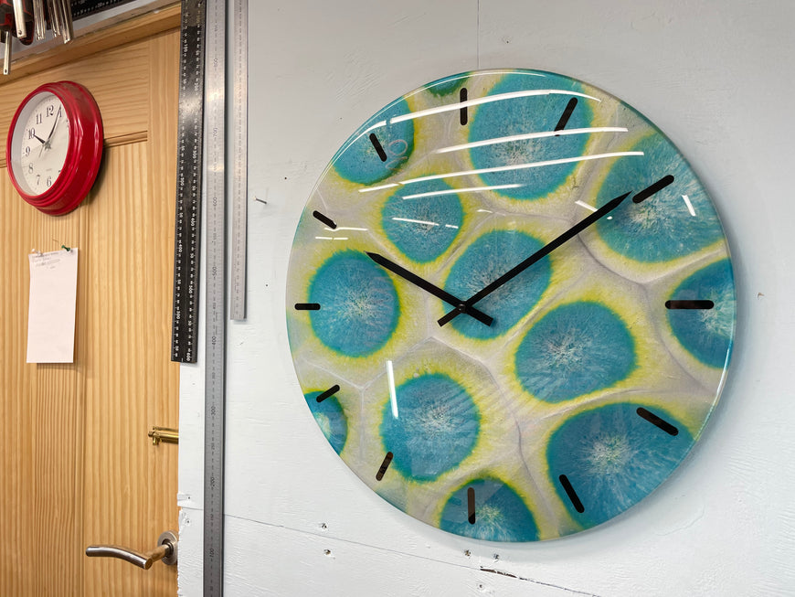 Large Teal Silver & Gold Abstract Resin Wall Clock