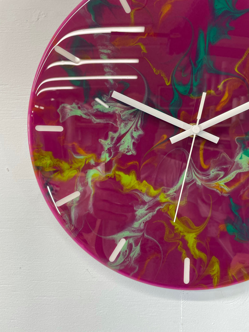 33cm Purple and Green Abstract Modern Resin Wall Clock