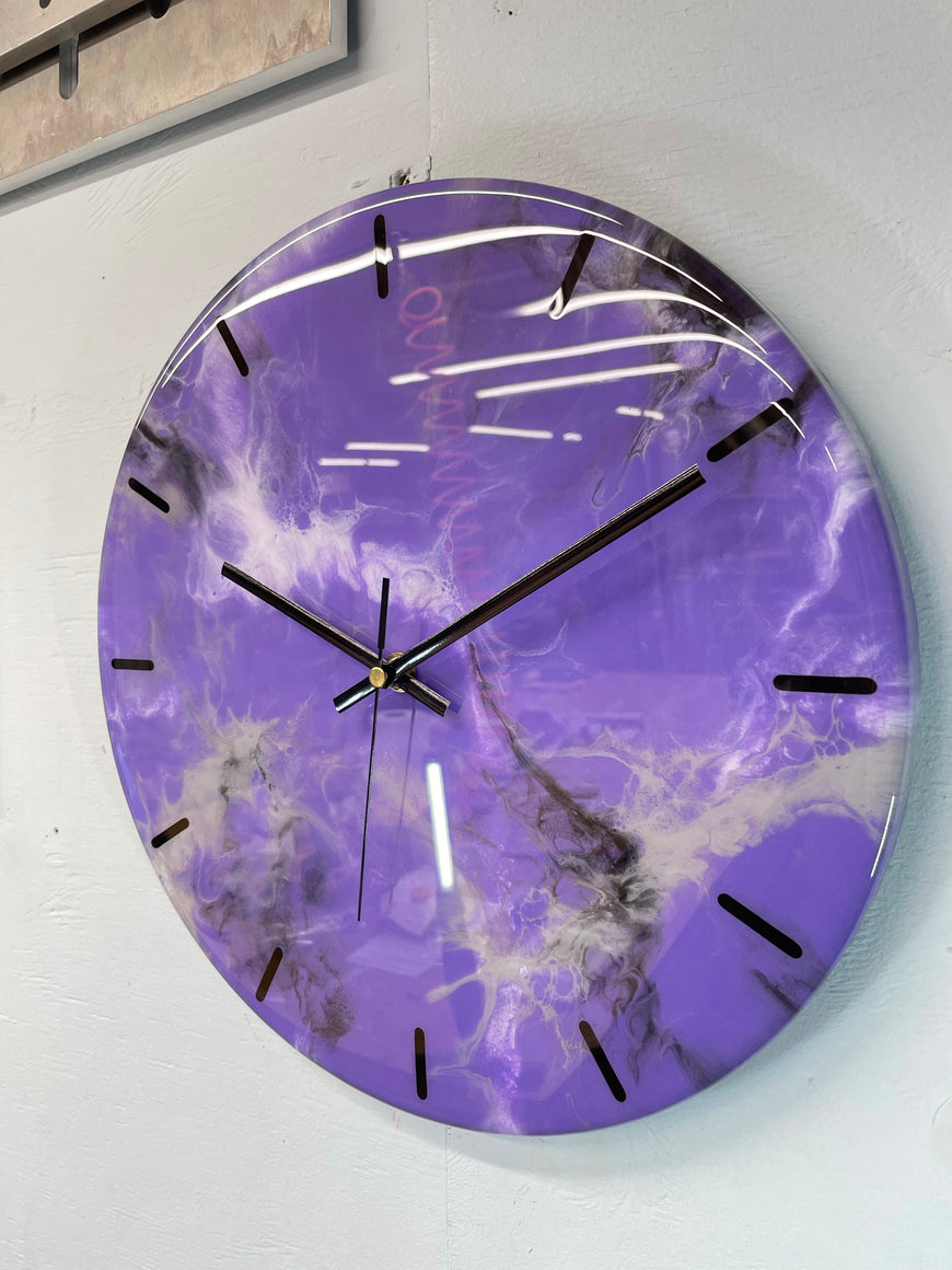 Purple Grey Black and White Abstract Modern Resin Wall Clock