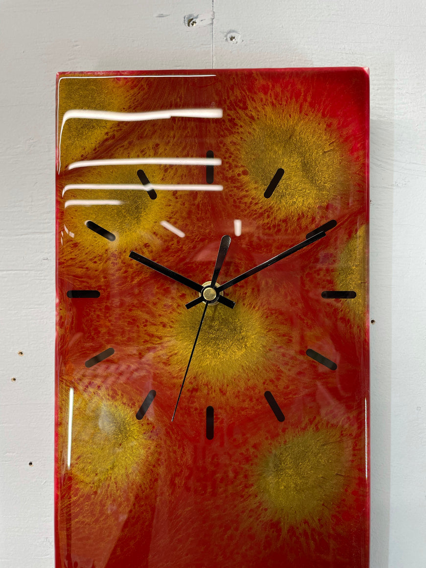 Maroon and Gold Abstract Resin Wall Clock