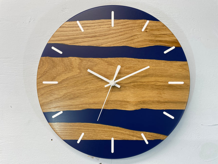English Oak and Navy Blue Resin Wall Clock