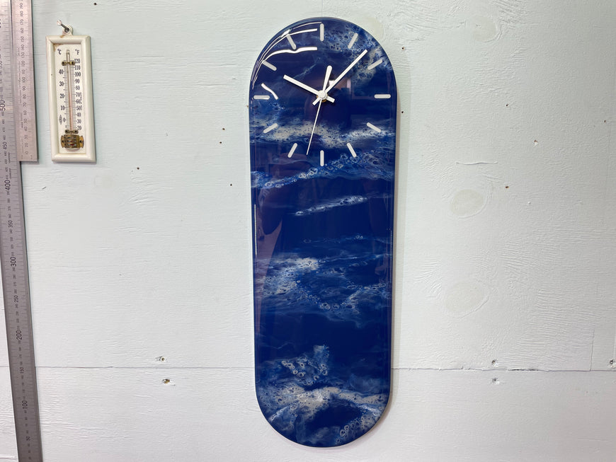 Narrow Navy Blue  White and Grey Abstract Resin Wall Clock